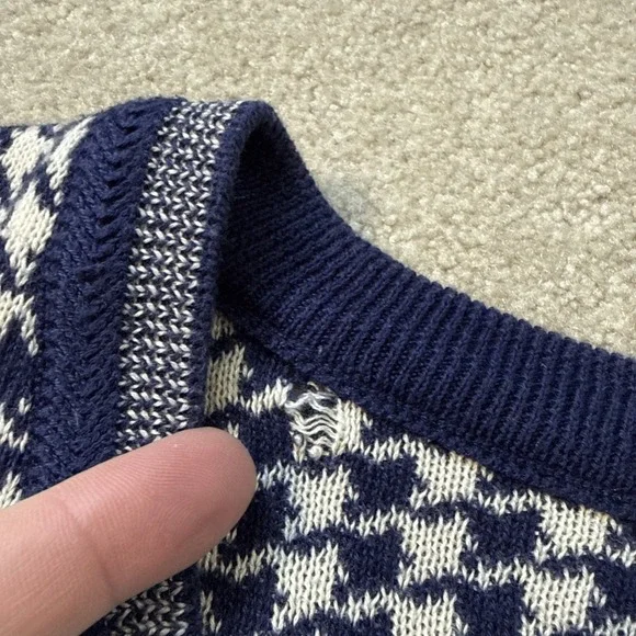 Vintage Bobby Jones Sweater Vest Mens L Blue Houndstooth Cotton Golf Preppy - Picture 4 of 8